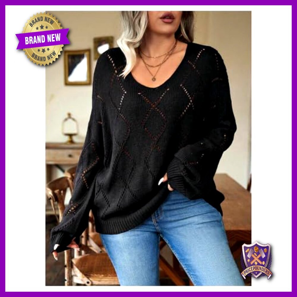Plus Size Lightweight Pullover Sweater Hollow Out… - image 5